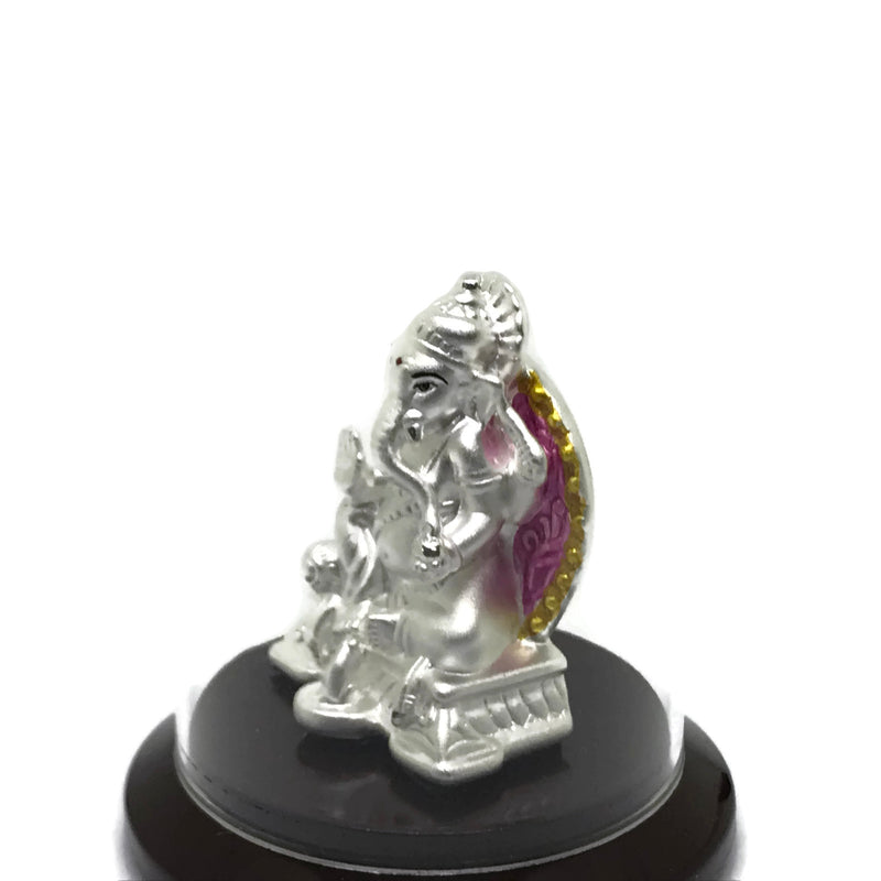 999 Pure Silver Ganesha idol / Statue / Murti Round Base (Figurine