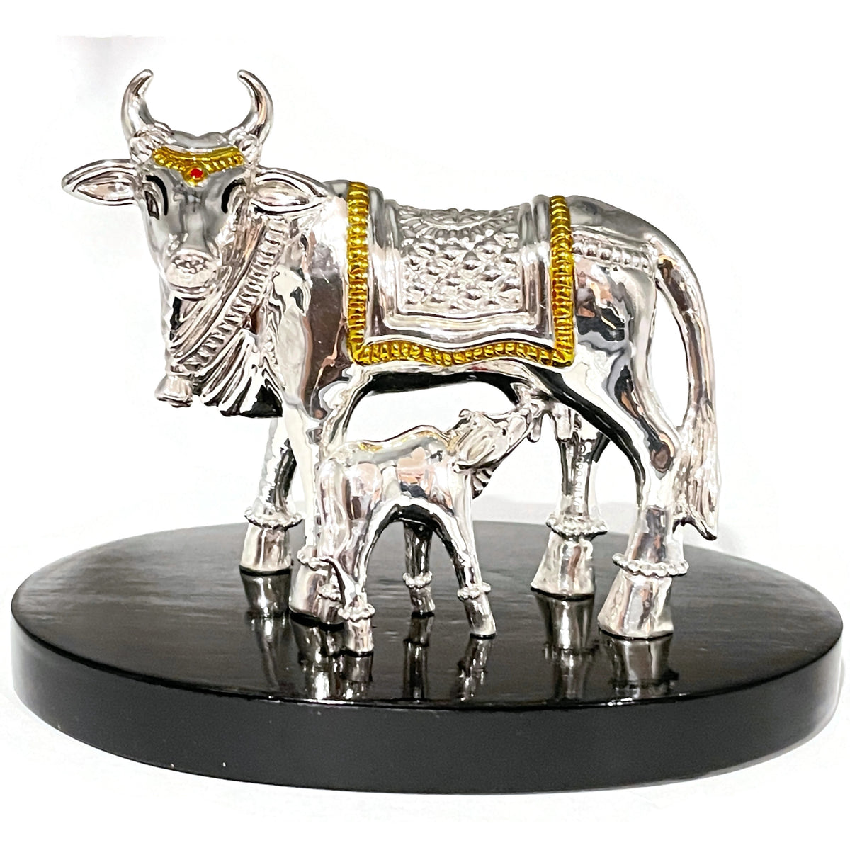 999 Pure Silver BIG Kamdhenu Cow Statue - 3.5-inch Tall Idol / Murti (