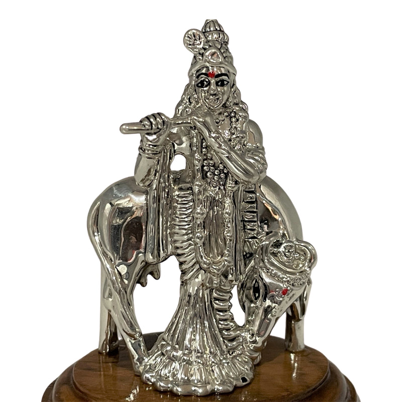 999 Pure Silver Krishna with Cow Idol / Statue / Murti (Figurine