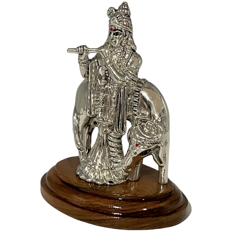 999 Pure Silver Krishna with Cow Idol / Statue / Murti (Figurine