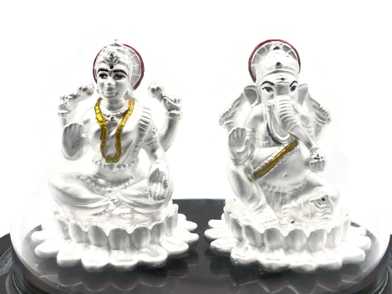 999 Pure Silver Ganesh & Lakshmi / Laxmi  Idol / Statue / Murti (Figurine