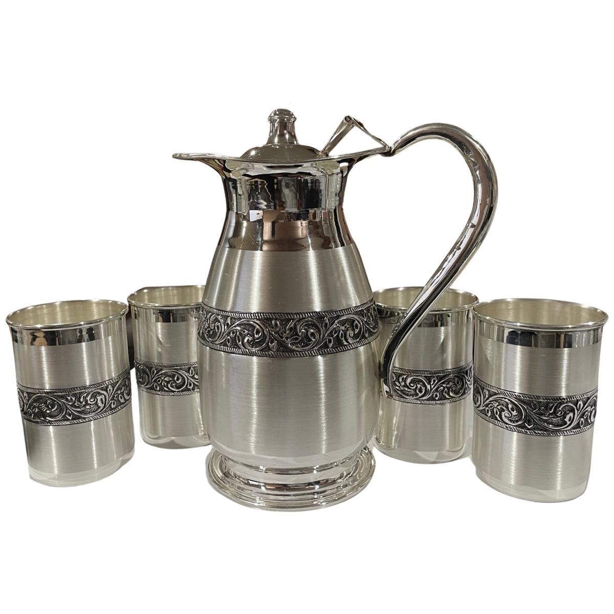 999 Pure Silver Hallmarked 1200ml Water Pitcher & 350ml Four Tumbler S