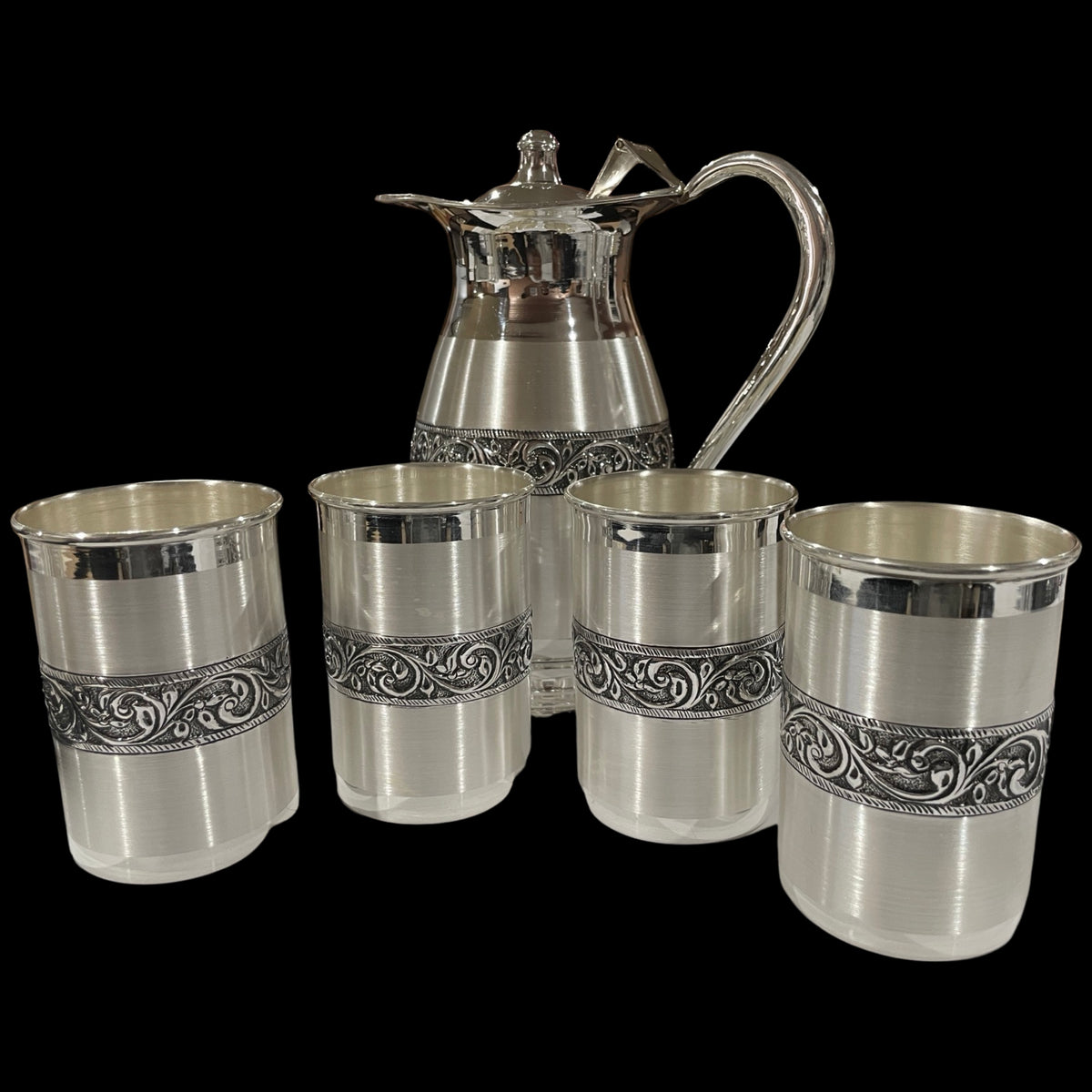 999 Pure Silver Hallmarked 1200ml Water Pitcher & 350ml Four Tumbler S