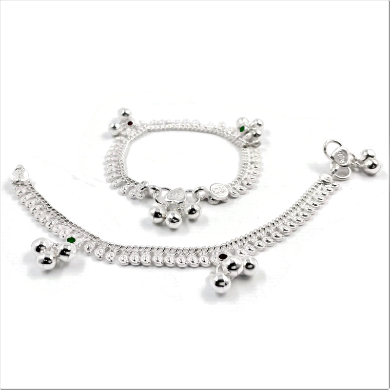 700 Silver Kids Traditional Meena Mango Anklet - Style
