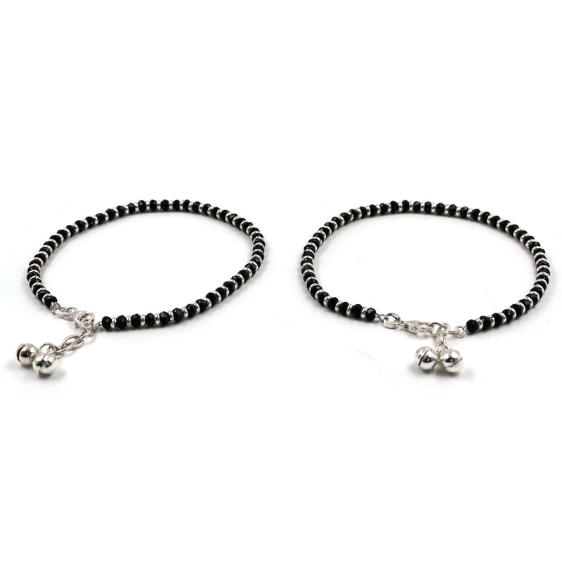 925 Sterling Silver Kids Black Beads Anklet - Style