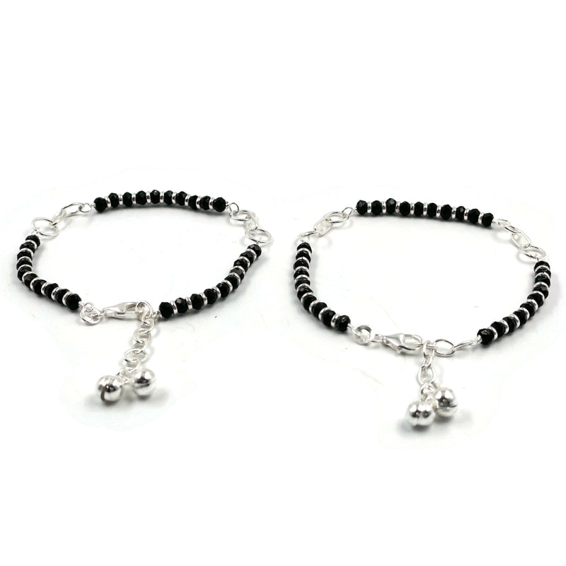 925 Sterling Silver Link Chain Black Beads Anklet  - Style