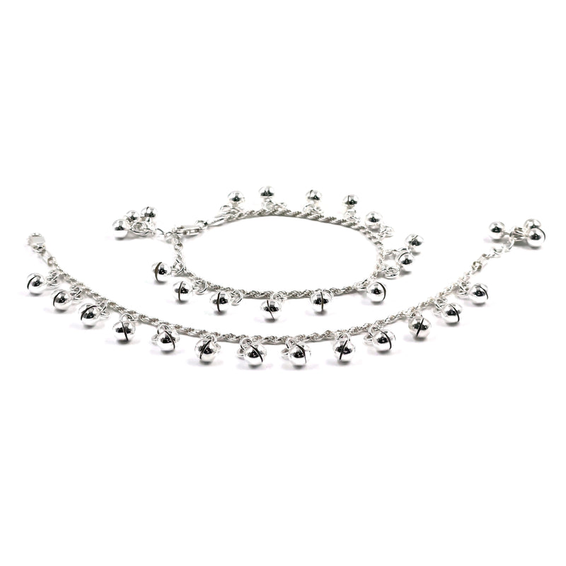 925 Sterling Silver Kids 2mm Rope Chain Designer Bell Anklet - Style