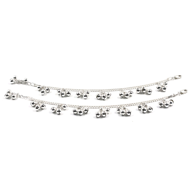 925 Sterling Silver Kids 2.0mm Box Chain Designer Bell Anklet - Style