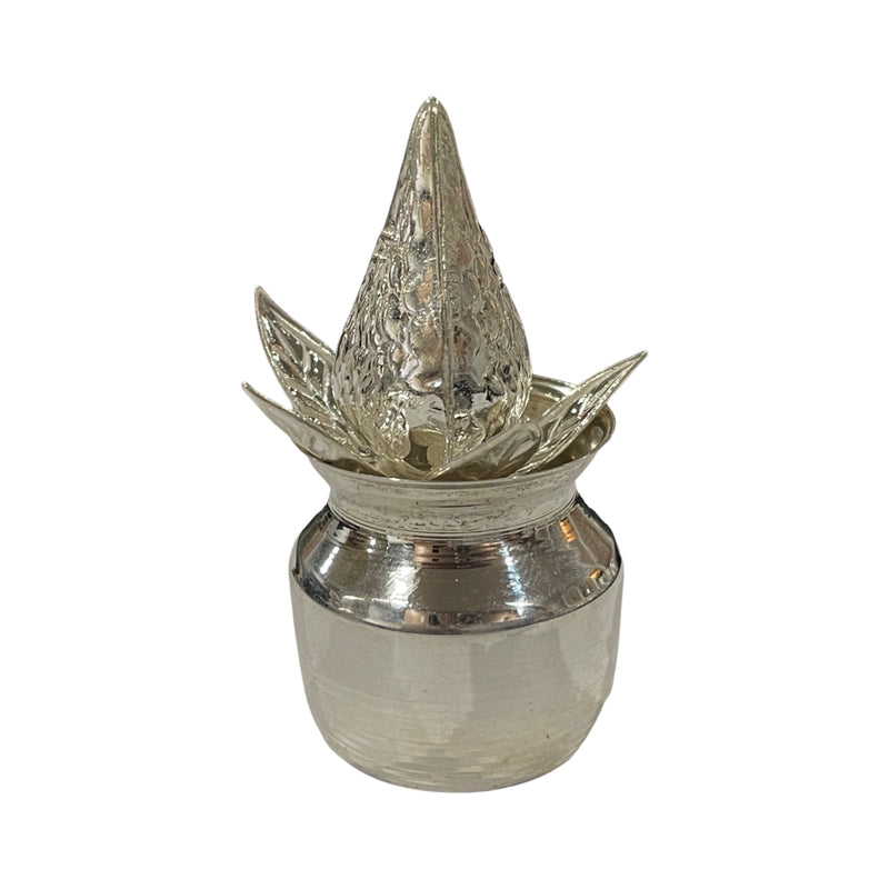 925 Sterling Silver Small Puja Kalash, Coconut & Betel Leaves Set (SMALL SET)