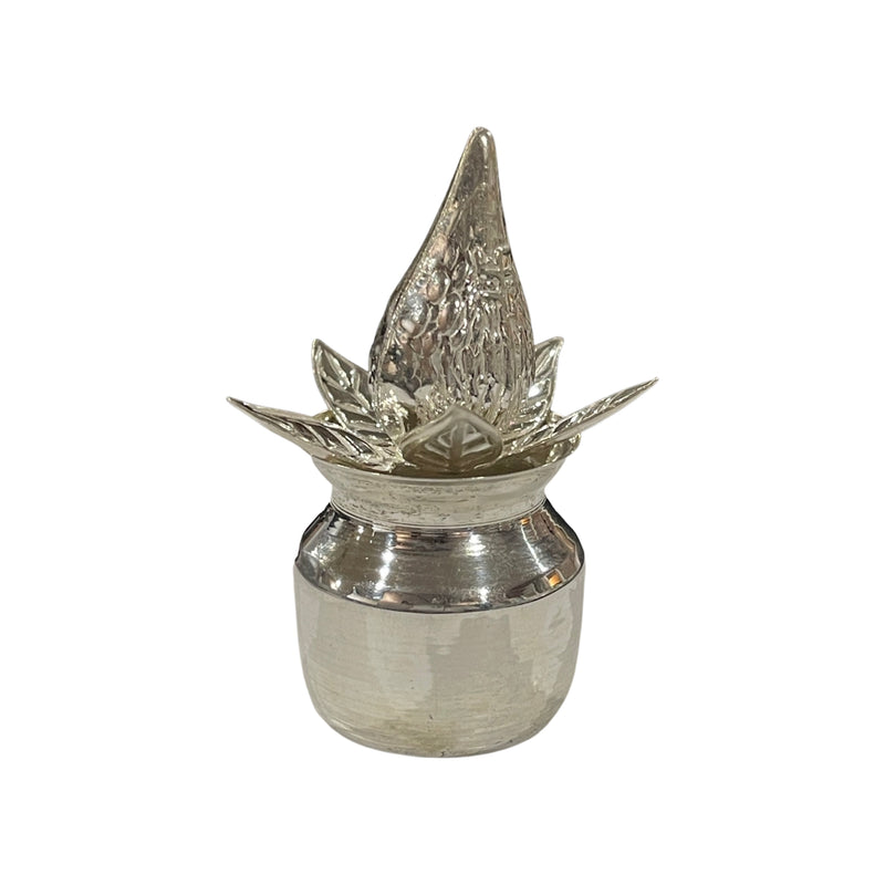 925 Sterling Silver Small Puja Kalash, Coconut & Betel Leaves Set (SMALL SET)