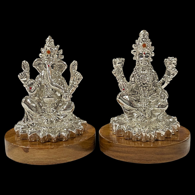 999 Pure Silver Ganesh & Lakshmi / Laxmi Idol / Statue / Murti (Figurine
