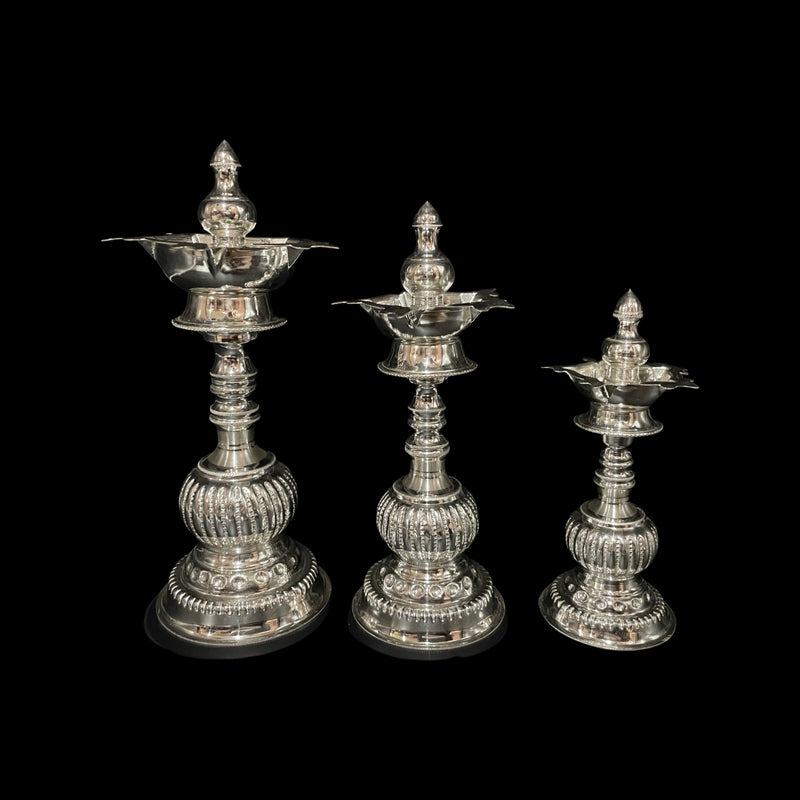 925 Sterling Silver Hallmarked Five Star / Kerala Naxi Samai (Diya) Set / Kuthu Vilakku Pair