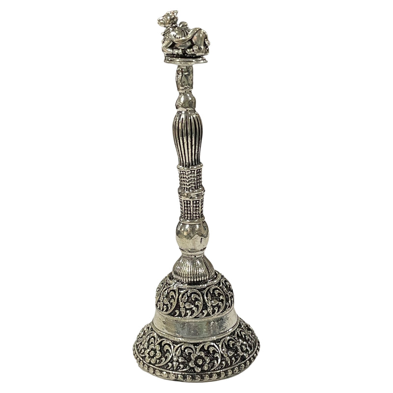 925 Sterling Silver Hallmarked Antique Style Nandi Handle Puja Bell