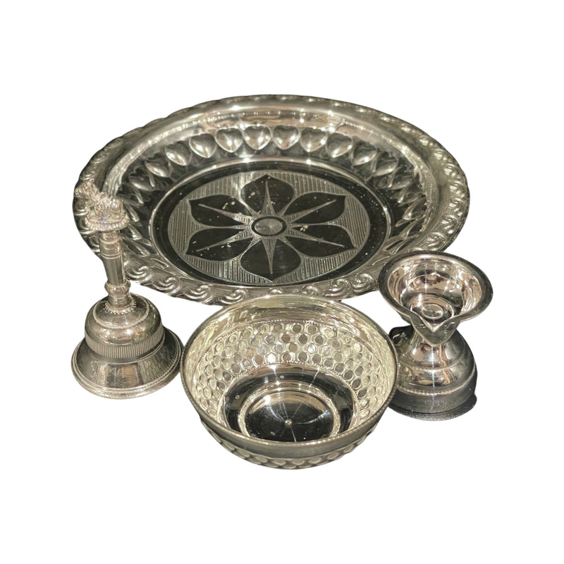 925 Sterling Silver 5.0 inch Small Puja Set- 5.0" Set