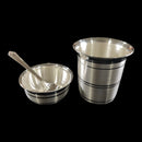 999 Pure Silver Hallmarked Anna Prasanam 75ml Glass, 70ml Bowl & Spoon Set - 2.5-inch Set