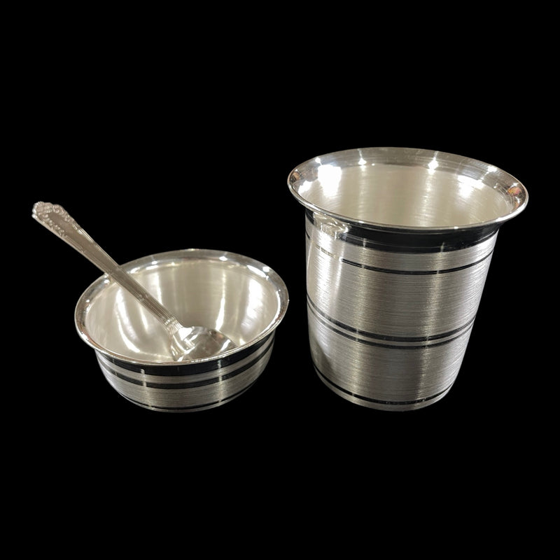 999 Pure Silver Hallmarked 2.5 inch Anna Prasanam Small Glass, Bowl & Spoon Set - 2.5-inch Set