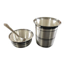 999 Pure Silver Hallmarked Anna Prasanam 75ml Glass, 70ml Bowl & Spoon Set - 2.5-inch Set