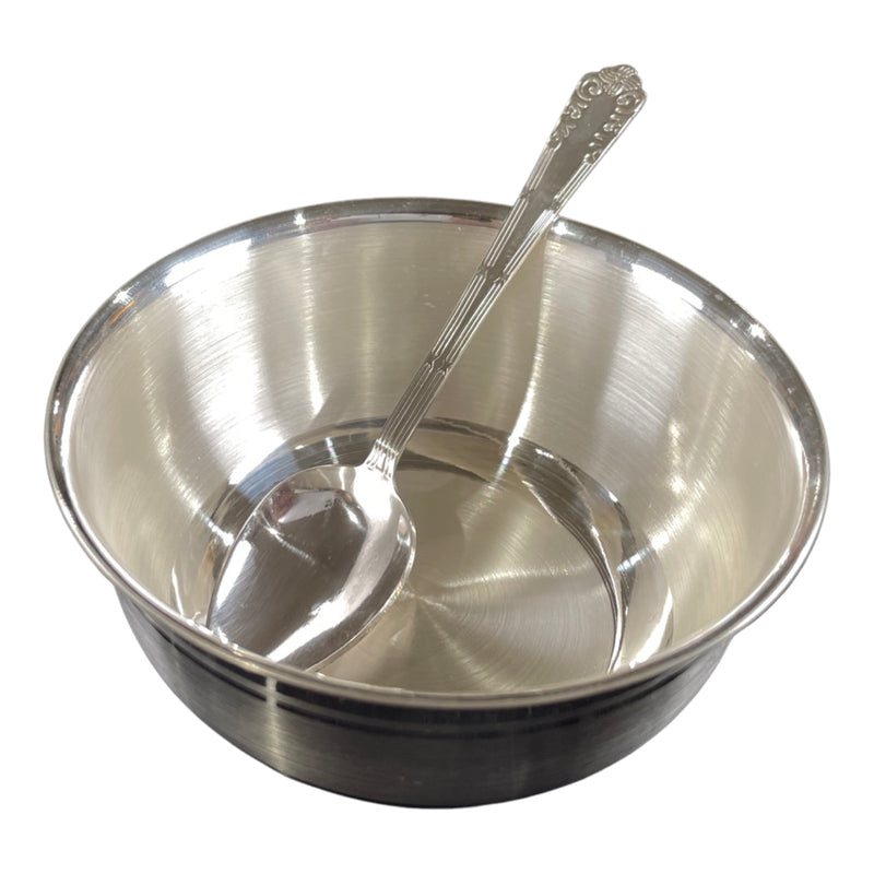 999 Pure Silver 5.0 inch Lightweight Bowl & Spoon for Kids / Teens - 5.0-inch Set