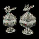 925 Sterling Silver Hallmarked  Peacock Kumkum Box / Sindoor Daan - Style