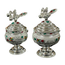 925 Sterling Silver Hallmarked  Peacock Kumkum Box / Sindoor Daan - Style