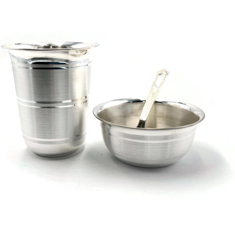 999 Pure Silver 3.0 inch Glass, 3.0 Bowl & Spoon for Kids - 3.0-inch Set