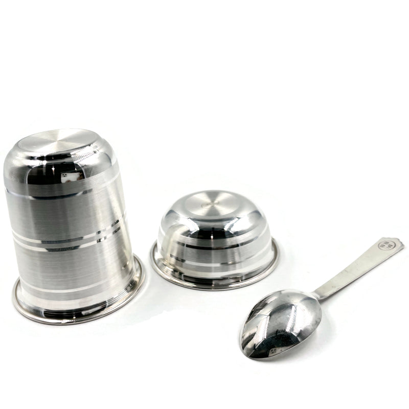 999 Pure Silver Hallmarked 2.5 inch Anna Prasanam Small Glass, Bowl & Spoon Set - 2.5-inch Set
