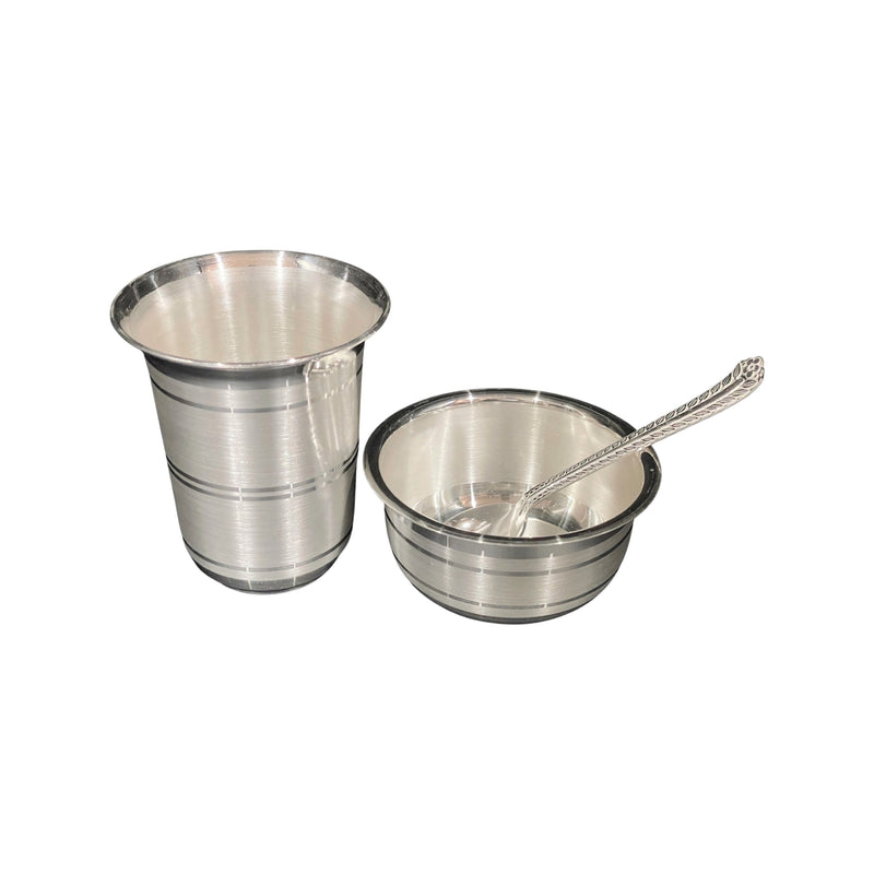 999 Pure Silver Hallmarked 3.75 Inch Glass, 3.75 inch Bowl & Spoon for Kids / Youth -3.75 inch Set