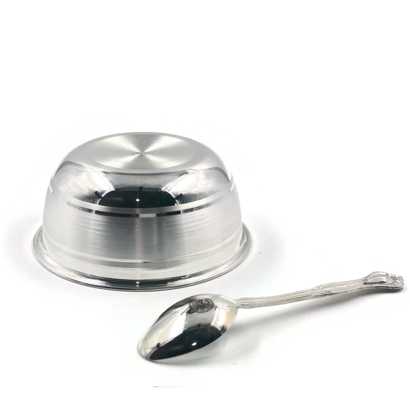 999 Pure Silver 4.3 inch Bowl & Spoon for Kids / Teens - 4.3-inch Set